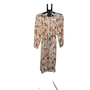 RD &‎ Koko Floral Kimono Duster Womens Medium Orange Paisley Stripe Cardigan